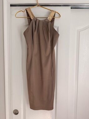 Calvin Klein gold and bronze/cappuccino color satin mini dress